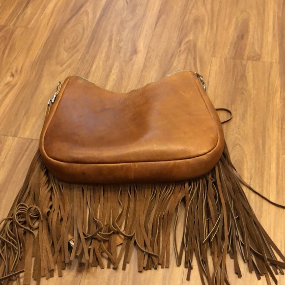 Bohemian Tan Crossbody Bag with Multicolor Accent HUIPIL Woven Design FRINGE - Picture 4 of 4